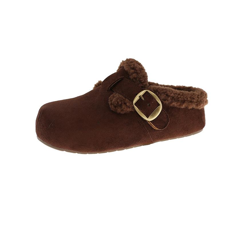 Mao Mao shoes women's outer wear 2025 autumn and winter new Korean version versatile velvet one-pedal warm thick-soled cotton slippers