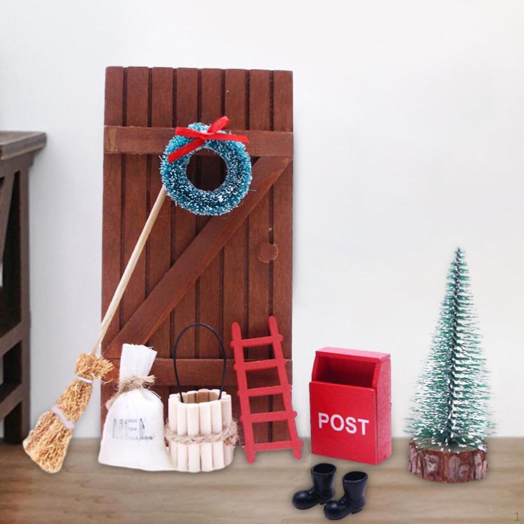 9x 1:12 Fairy Door Set Miniature DIY Wooden Elf Miniatures Dollhouse Accessories Mini Xmas