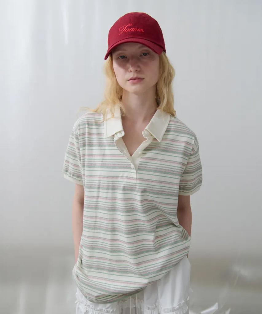 Toabe Sand Half-Open Striped Polo Tee (Pink)