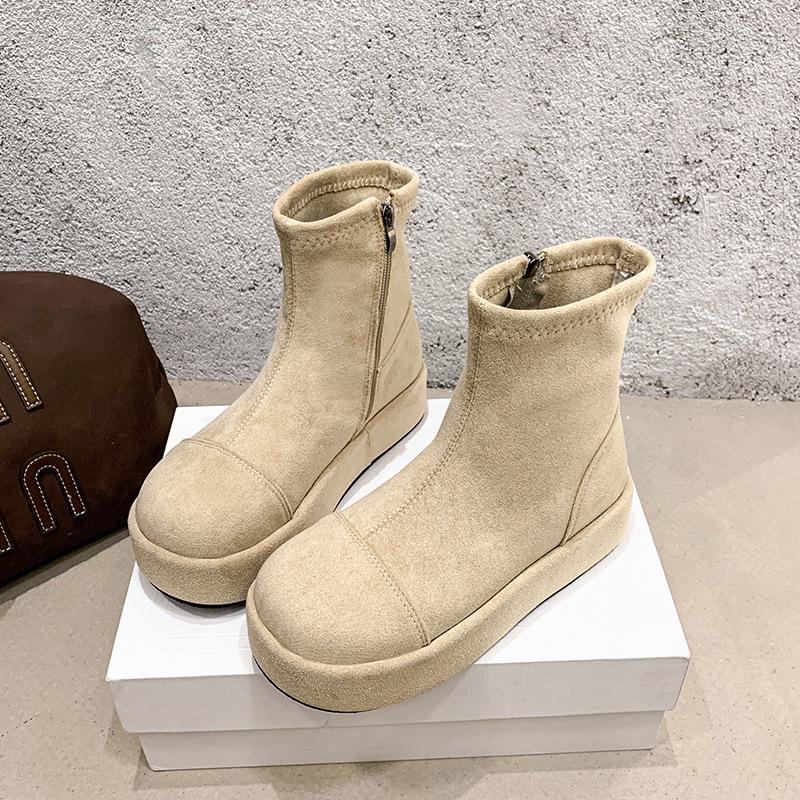 Kleine Skinny Muffin Plateau Stiefeletten Damen 2025 Herbst und Winter Neue Mode Vielseitige Höhenvergrößernde Skinny Stiefel Martin Stiefel