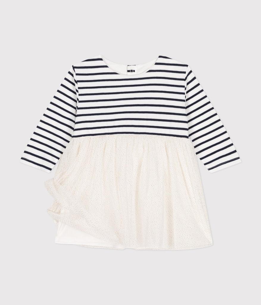 tulle dress A0CUM 24 months 86cm [Petit Bateau] Long-sleeved Off-white/multi-color