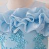 Girl's Pearl Embroidered Princess Dress 4-12 Years Old Fashion Off Shoulder Bubble Sleeve Mesh Dress Birthday Wedding Flower Girl