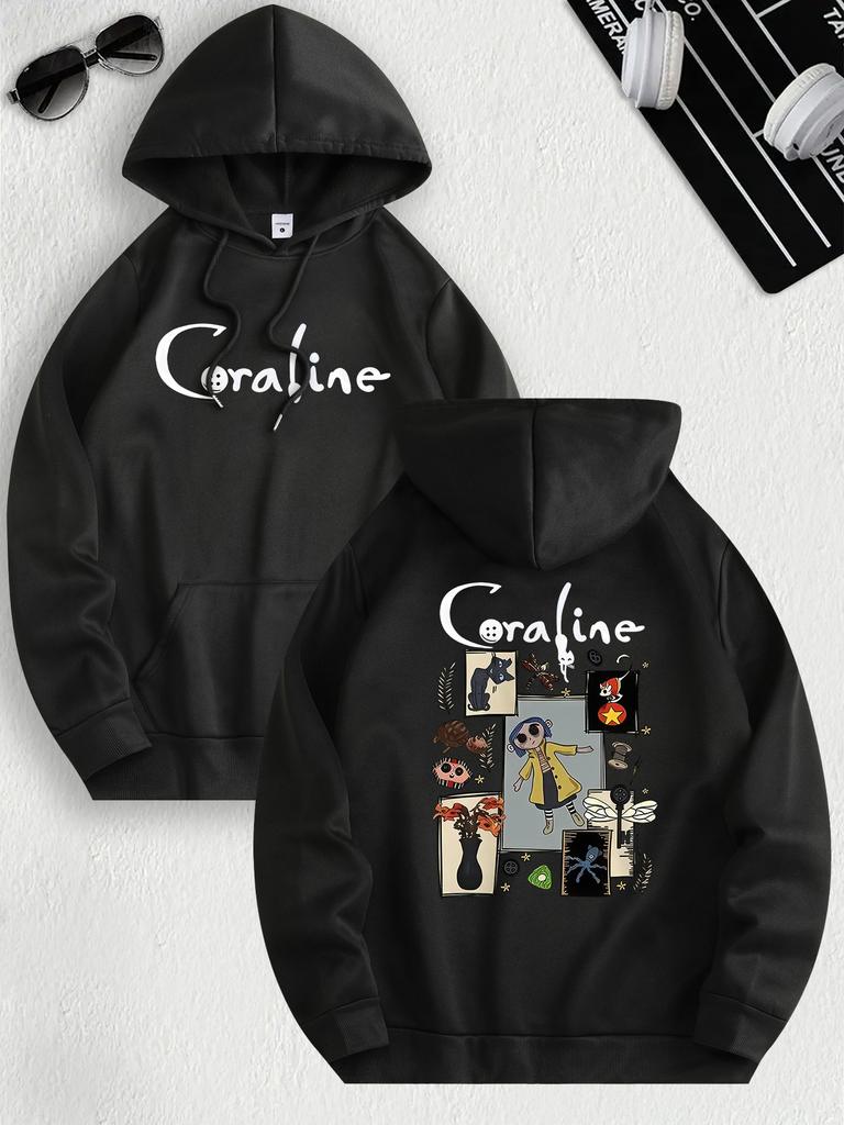 Coraline Inspired Casual Hoodie for Women's Sleeve Regular Fit Hooded Pullover Casual Sweatshirts Harajuku
