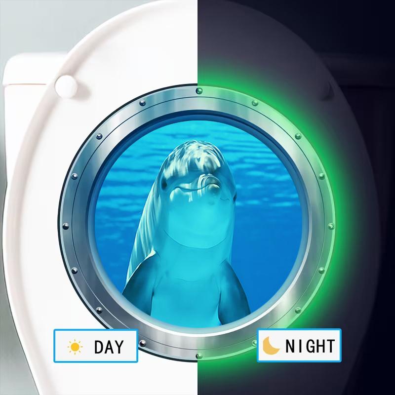 Dolphin Penguin Glow-In-The-Dark Toilet Sticker Self-Adhesive Removable Pvc Wall Decals For Bedroom And Bathroom Home Decor