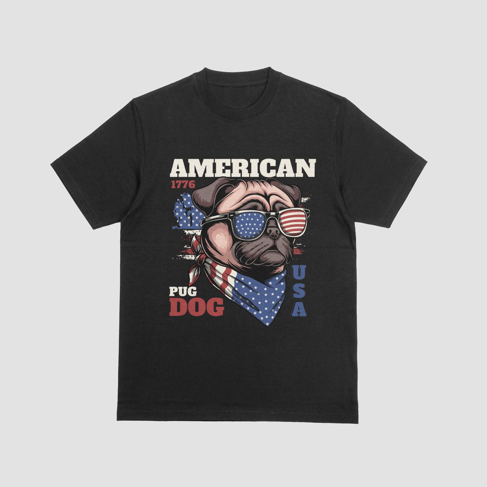 American Pug Dog Shirt Patriotic USA Flag Sunglasses T-Shirt Unisex T-Shirt S