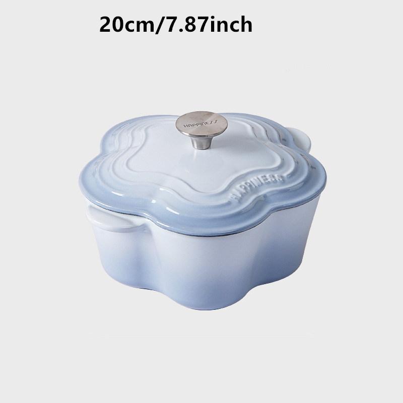 20cm Petal Cast Iron Dutch Oven Binaural Enamel Pot for Bake Bread and Casserole Dish Braising With Lid For All Heat Source