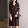 Zipper hooded dress women's autumn and winter new medium and long sweater with knitted dress bottoming shirt with coat