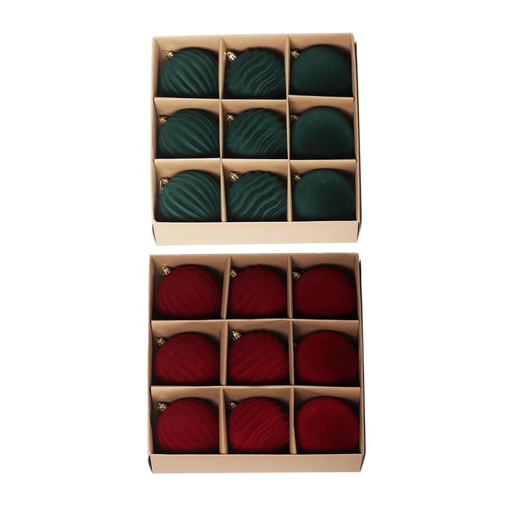 3.1inch Velvet Christmas Ornaments Balls Flocked Christmas Tree 9PCS Plastic Balls Xmas Hanging Ornaments Decoration