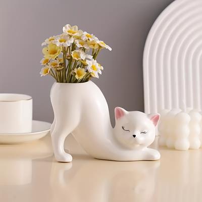 1Pc Cute Cat-shaped Resin Vase, Classic Style Decorative Figurine, 13.97x8.38x23.62cm Flower Stand, for Home Decoration, Home Decoration Living Room