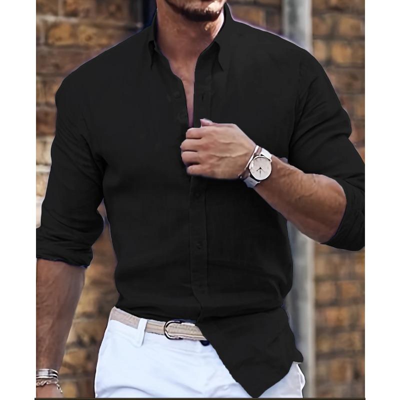 Nowa koszula bawełniana i lniana nowa męska koszula z długim rękawem jednolity kolor klapa styl casual
