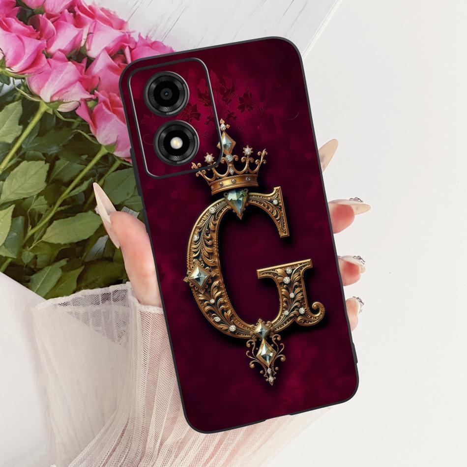 For Motorola Moto E14 Royal Crown Initial Letter Couple Phone Case For Moto E14 Black Silicon Soft Cases