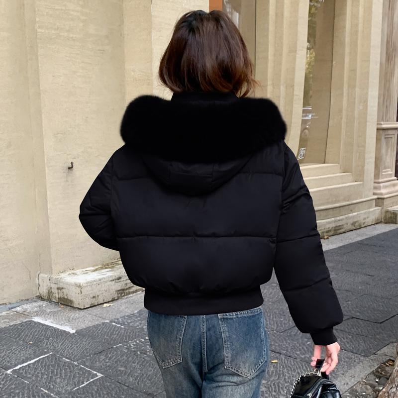 Podzim Zima Zateplená Teplá Parka Dámská Ležérní Jednobarevná Velká Kapsa Volná Krátká Bunda s Kapucí Svrchní Oblečení