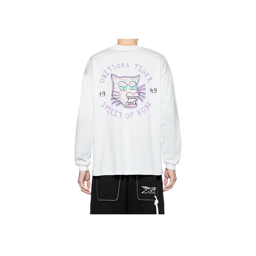 Onitsuka Tiger Graphic Tee Simple Letter Breathable Comfortable Round Neck Loose Sweatshirt Unisex tops White 2183B163-100