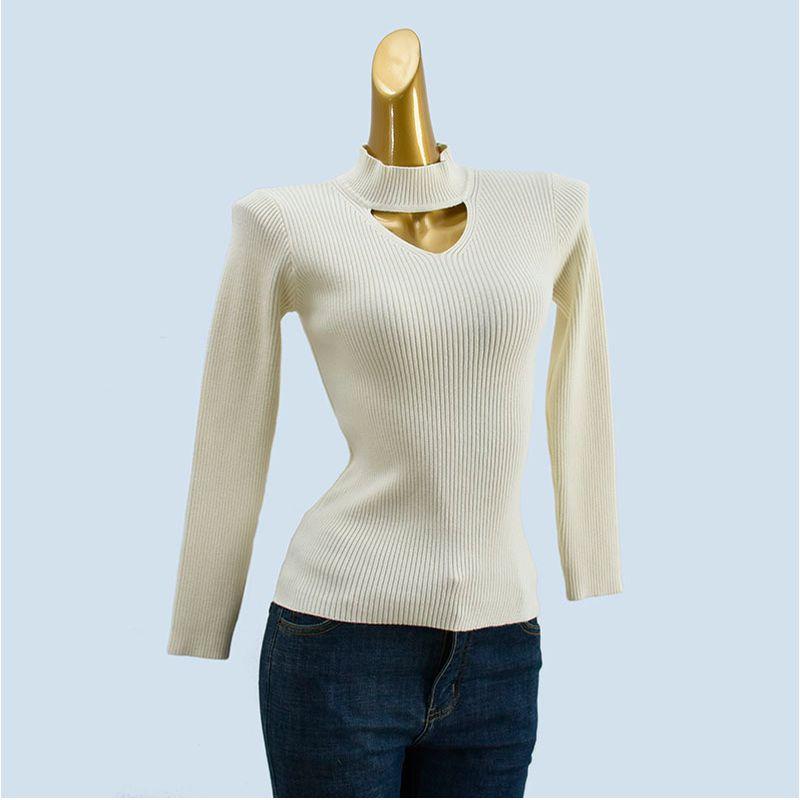 Autumn and Winter Half Turtleneck Cut Out Pure Color Knitting Sweater Pullover All-Matching Warm Tops Bottoming Shirt for Women Stylish