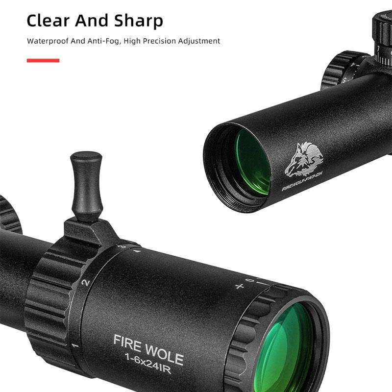 FIRE WOLF HD 1-6X24 IR Compact Hunting Scope Tactical Scope Glass Etched Crosshair Wide Field Optical Sight