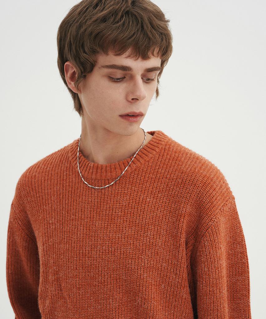 BLOND9 Crew Neck Rib Knit Sweater_Melange Orange (Type A)