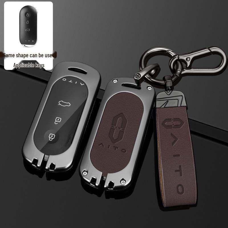 Huawei AITO M5/M7 2023 Leather Key Case: Advanced Metal Protective Shell with Buckle for Men and Women