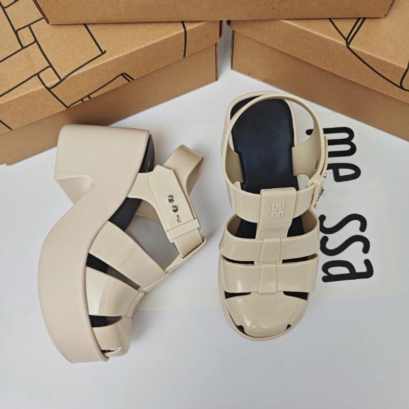 Women's Jelly Shoes Girls Hollow Toe High Heels Roman Sandals Ladies Non Slip Beach Shoes Sandals
