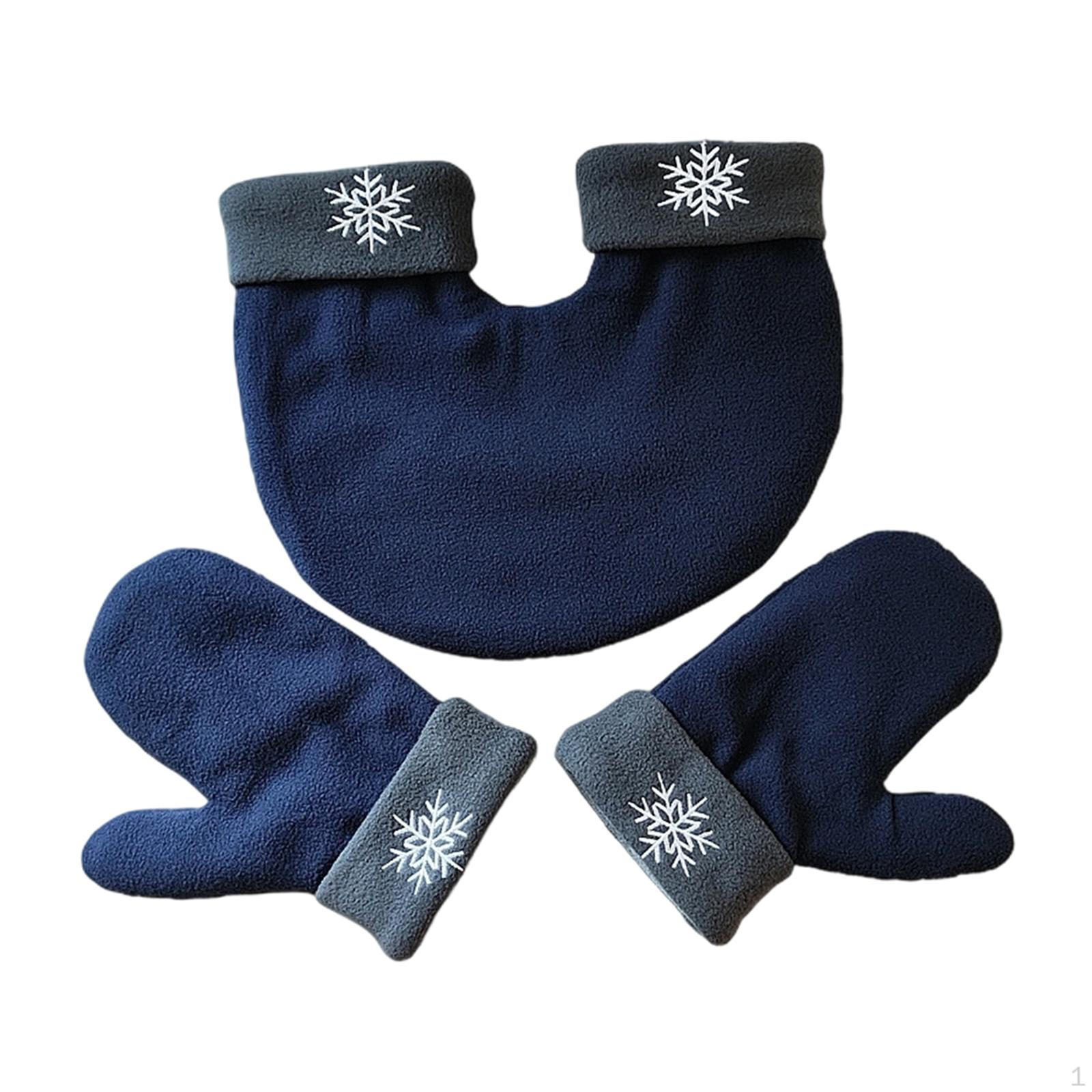 

3 Pieces Winter Gloves Cold Weather Mittens Holding Hands Fleece Couples Windproof dark blue