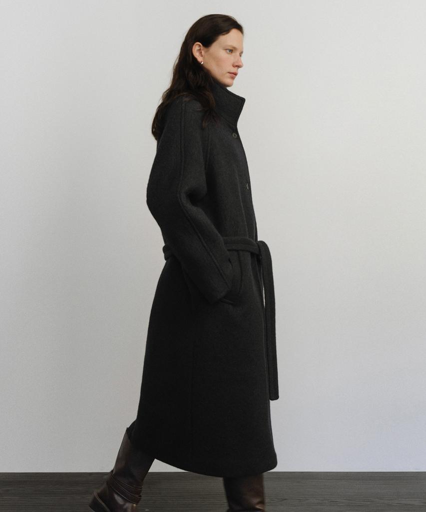 URAGO Wool High Neck Belted Coat_Dark Navy