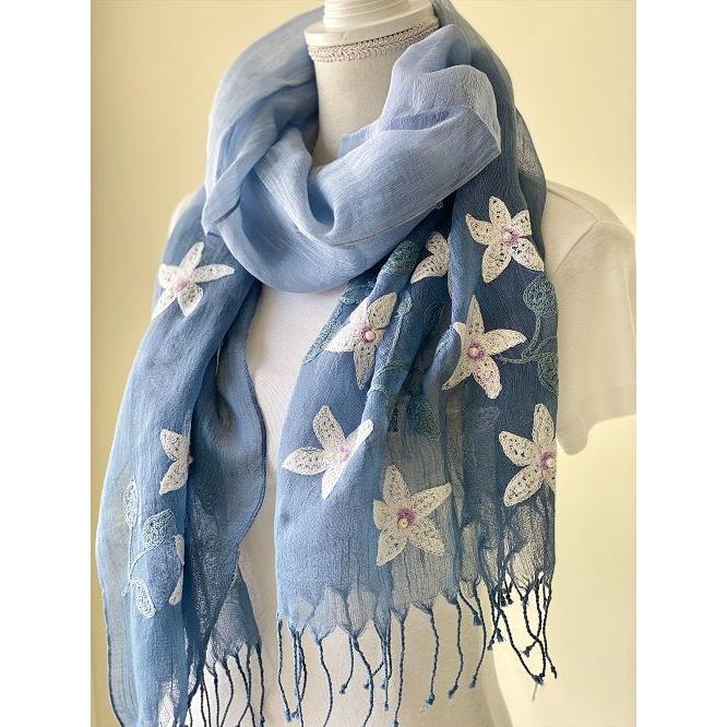 Used Kusukusu Zakka Ant Embroidery Pearl Beads Floral Stole Gradient Cotton 80% Silk 20% Embroidery Rayon 100% Country Simple Nordic 50cm x 180cm