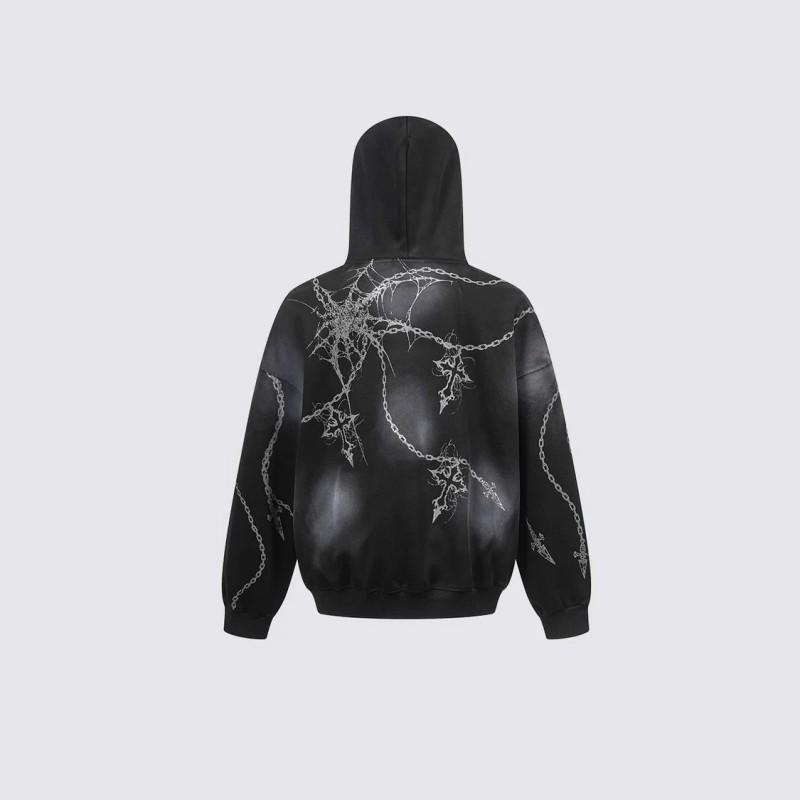 Unisex Streetwear Hoodie With Cross Chain Print Loose Fit Long Sleeve Pullover Youth Fashion