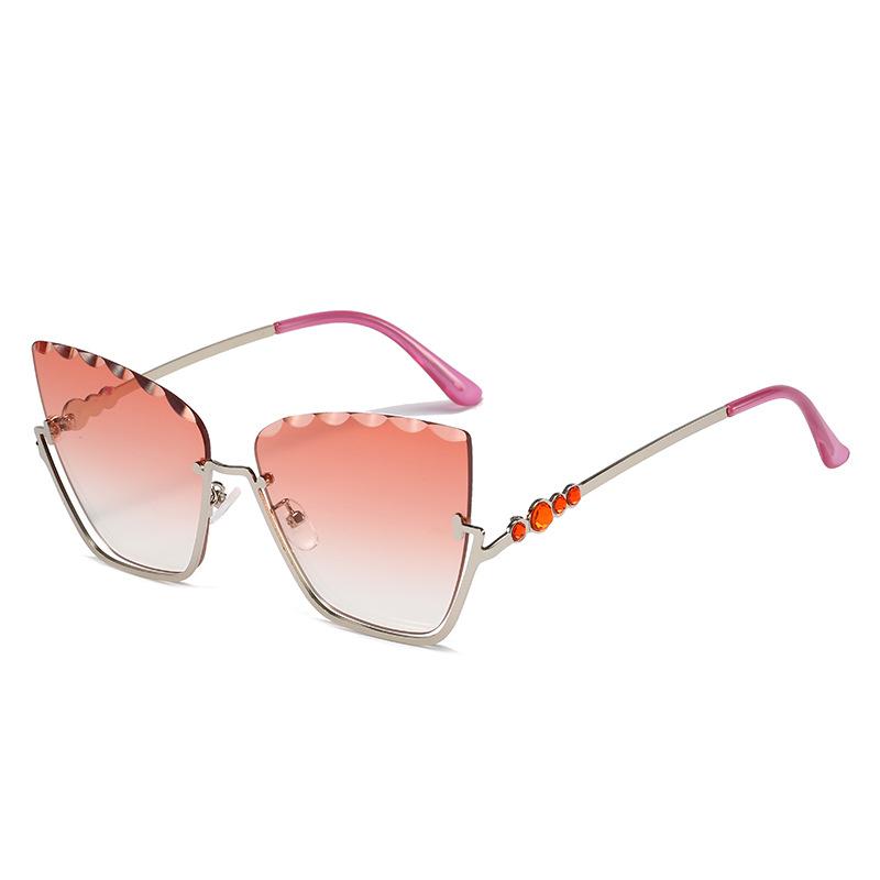 Cat'S Eye Sunglasses, Trendy Half-Frame Metal Trimmed Glasses, Personalized Diamond-Encrusted Sunglasses For Women