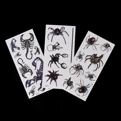 Large Disposable 3D Piders Insects Water Transfer Temporary Tattoos Sticker