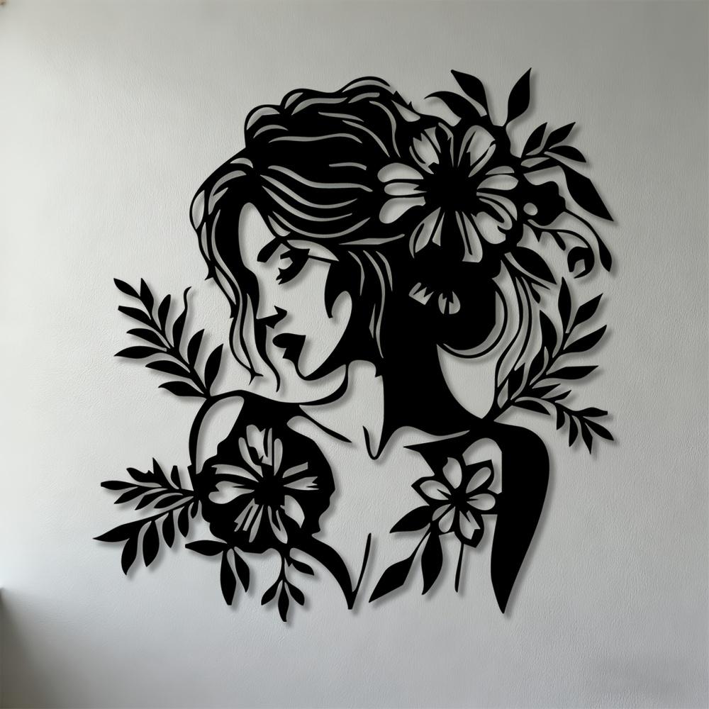 

1pc 2D Flat Floral Woman Silhouette Wall Art Modern Decor for Living Room Bedroom Office 35cm-13.78inch