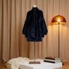 Velvet Butterfly Bow High Neck Dress With Ruffled Sleeves For Casual Office Wear
