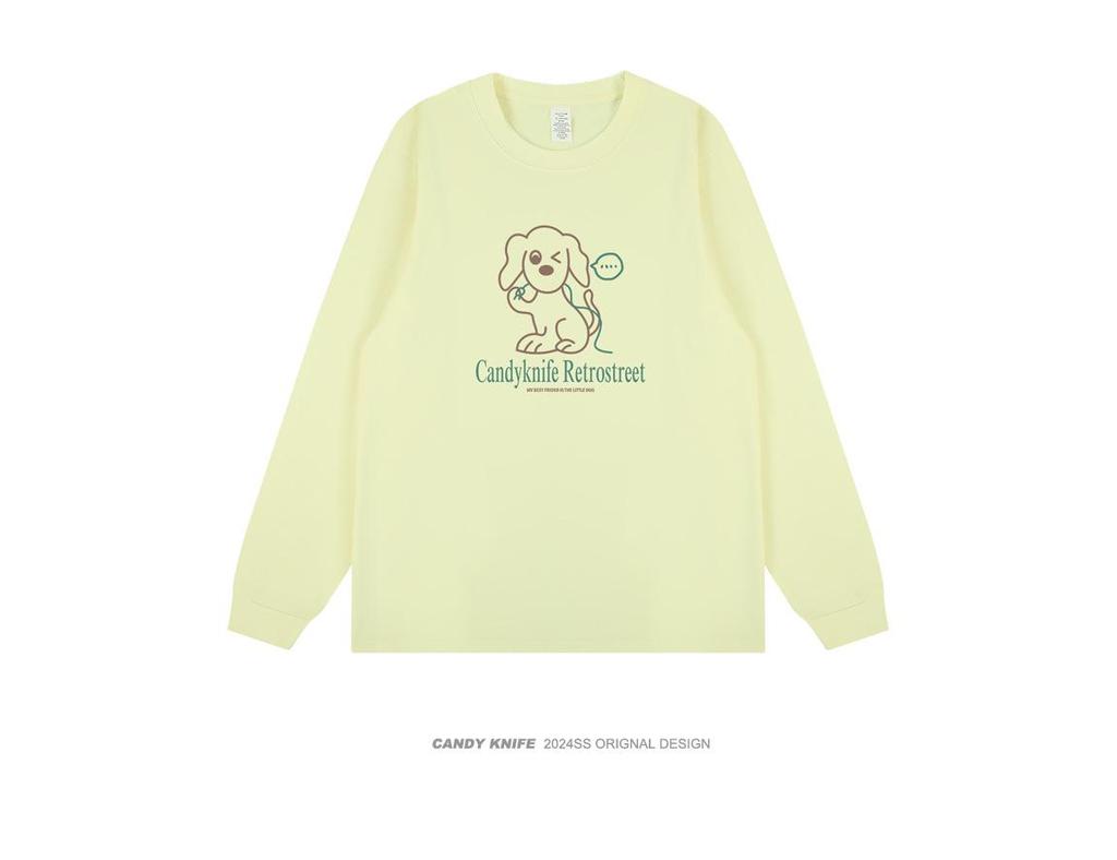 Moe Style Cute Cartoon Dog Print Long Sleeve T-shirt for Students, Autumn/Winter Trendy Top
