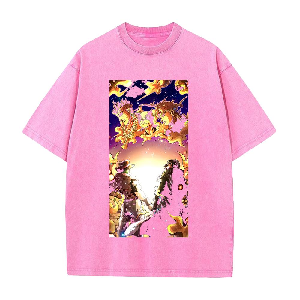 JoJo's Bizarre Adventure Stardust Crusaders Joutarou Joseph Print T-shirt Men Women Cotton Tshirt Retro Washed T Shirt Manga Top