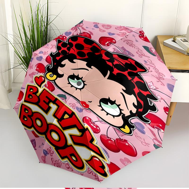 Betty Boop Print Automatic Open Close Umbrella, Portable Foldable Umbrella, for Outdoor Commute Camping Trip, Ideal Birthday Gift