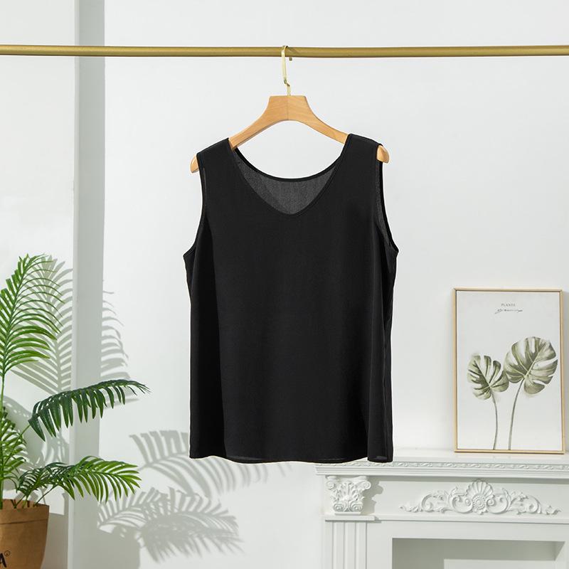 Summer Sand-Washed Double Crepe Silk V-Neck Vest - Women's Solid Casual Wear