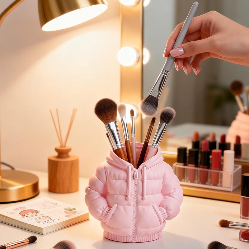 Creative down Jacket Shaped Resin Pen Holder Cute Minimalist Desk Organizer for Pens Makeup Brushes Home Office Display