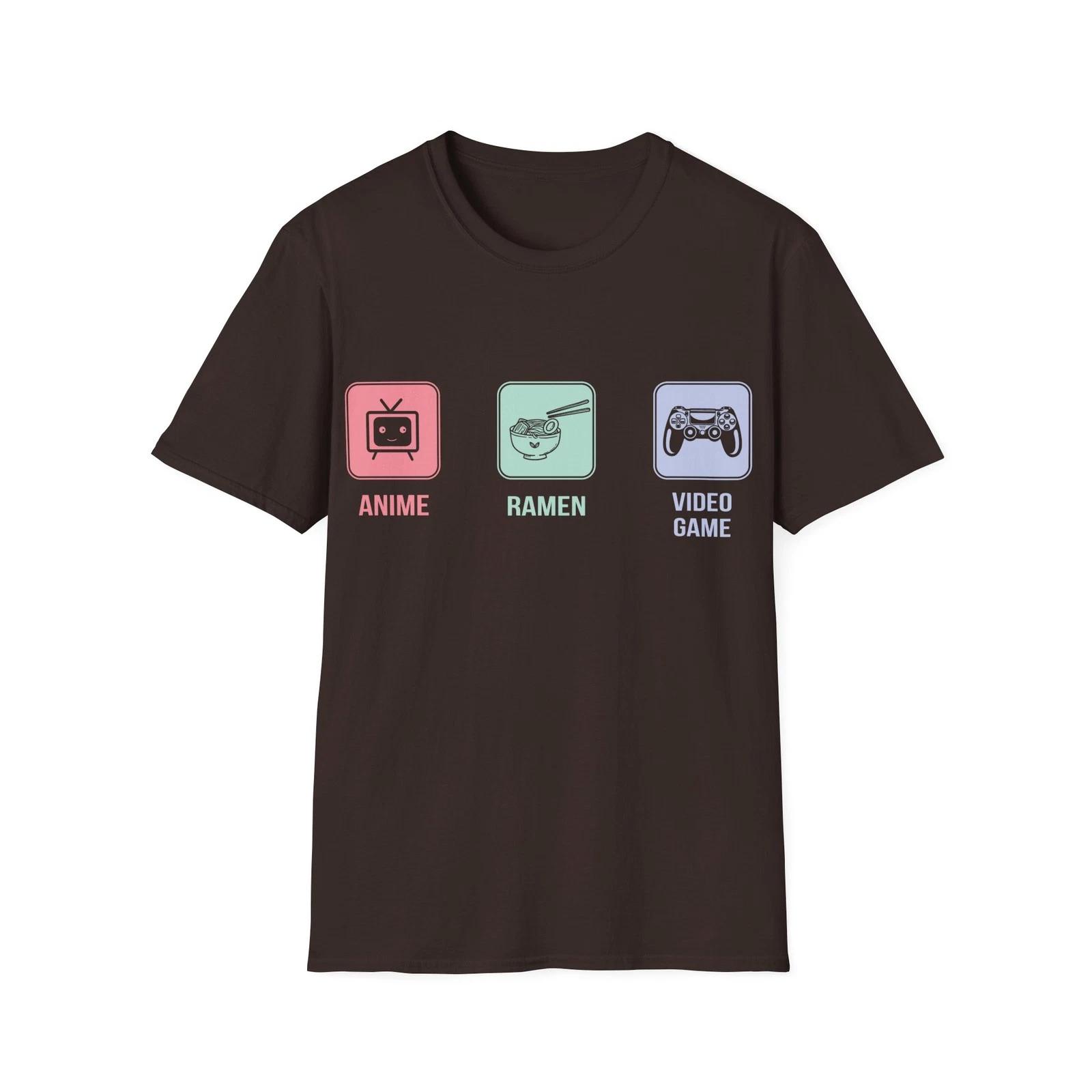 

Anime Ramen Video Game T Shirt Retro Cute Icons Pastel Gaming Graphic Tee S