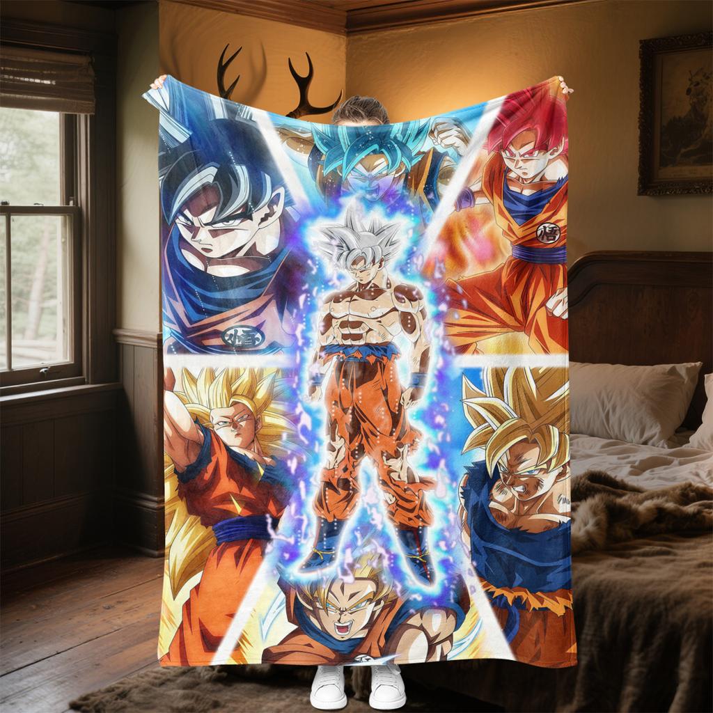 1PC Dragon Ball Super Print Flannel Blanket, High quality All Seasons, Home Decor, Warmth and Comfort, Perfect for Christmas Gifts