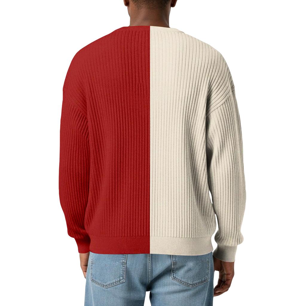 Herrars Färgblockerad Stilfull V-ringad Ribbad Texturerad Långärmad T-shirt