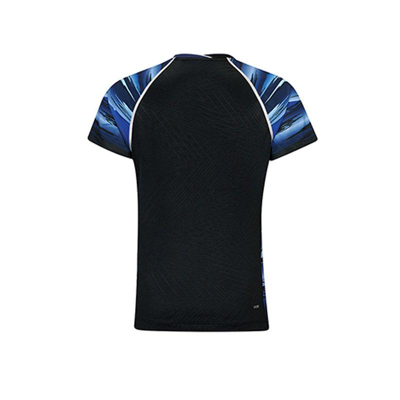 Li-Ning V-Neck Printed Breathable Short Sleeve Badminton Shirt Women Tops Black AAYW042-1