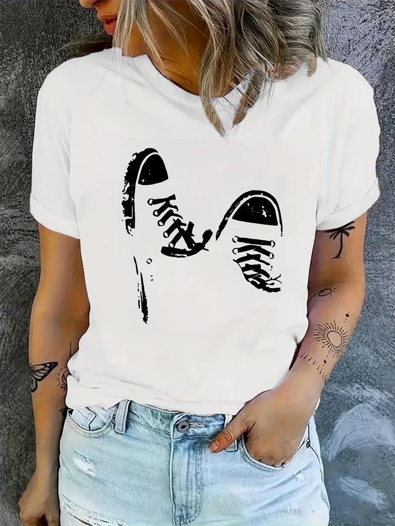 Personalized Shoes Printed Unisexs Comfortable Tshirt Casual Top Daily Skin Friendly Round Neck Short Sleeved Shirt