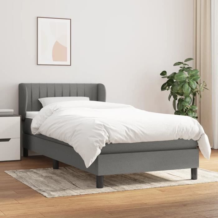 3126366 vidaXL Lit à sommier tapissier et matelas Gris foncé 90x190 cm Tissu
