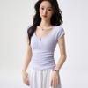 G Youkes, Henry V-neck semi-open button-up short-sleeved T-shirt women's summer fly-sleeved shoulder-plugged slim-fitting top