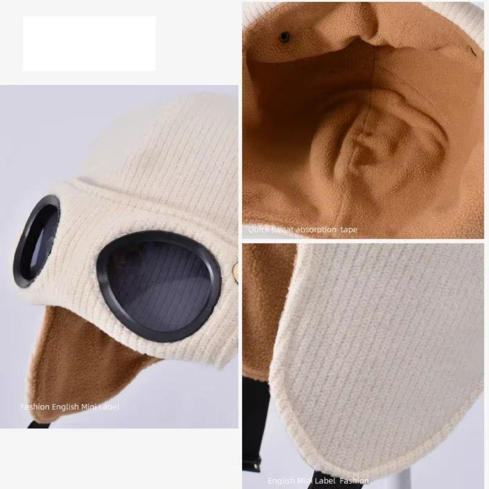 Ear Cap Children Glasses Hat Neck Protection Kids Knitted Beanies Cute Warm Cap With Goggles  Boys