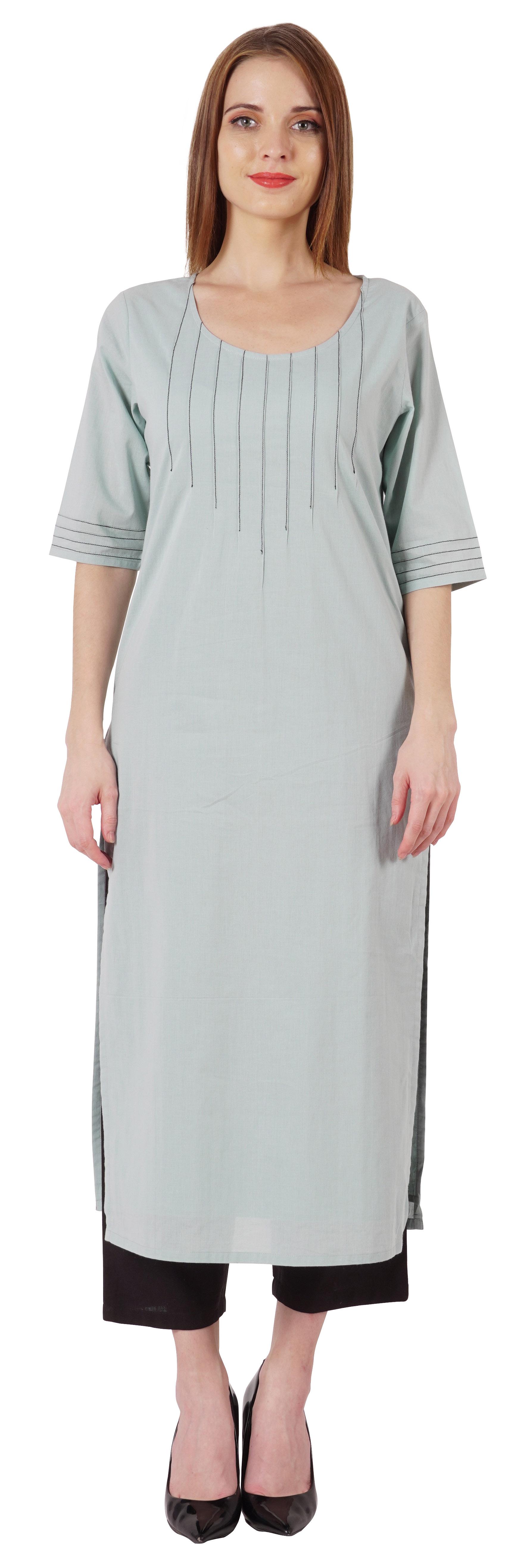 

Bimba Straight Long Kurti For Women Printed Full Sleeves Tunic Top Casual Summer Formal XXL білий