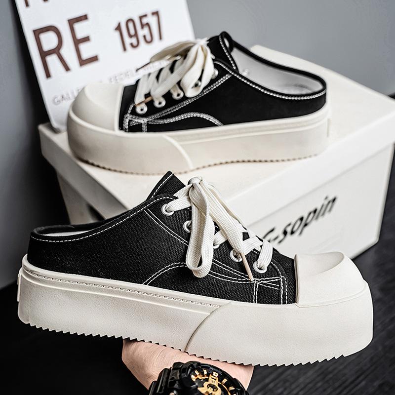Men's shoes new 2025 summer breathable trend versatile soft sole lightweight low-top men's casual bag head canvas half drag