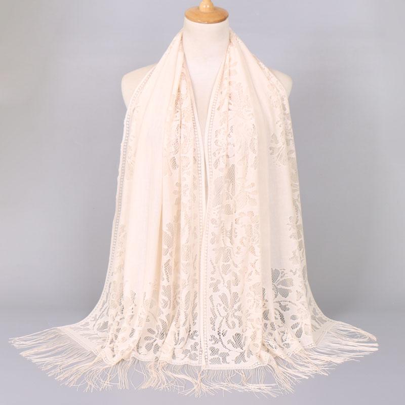 Embroidery Lace Woman'S Veils Church Tassel Long Shawls Hollow Out Muslim Woman Hijabs Elegant Party Shawl Scarves Maxi Wrap