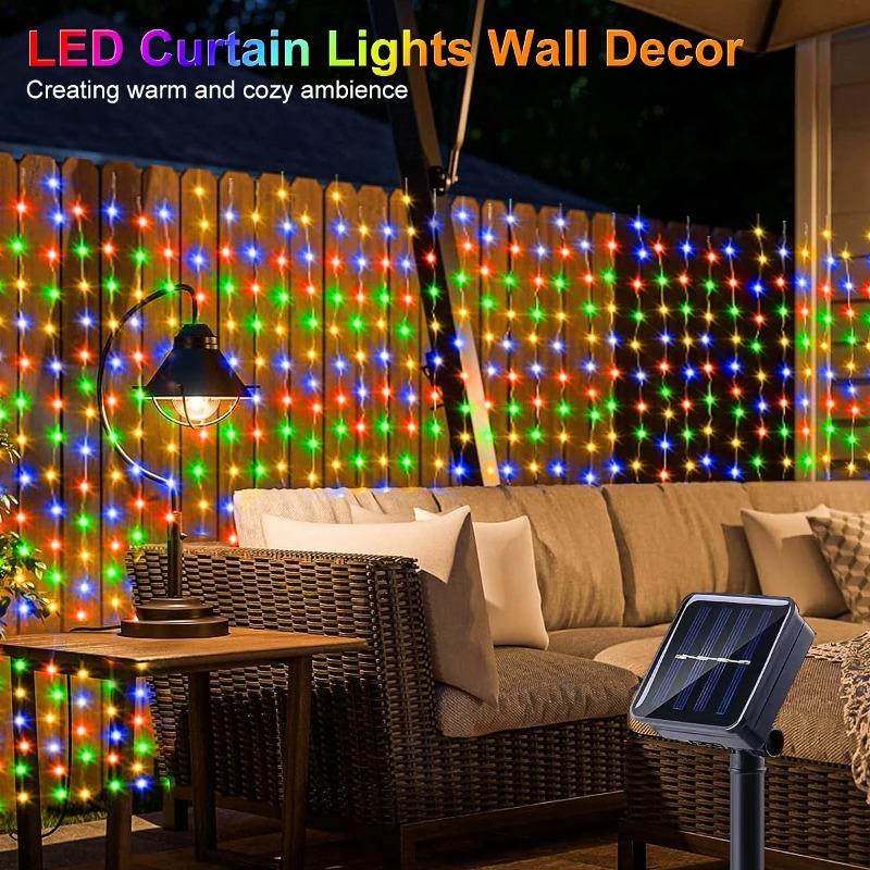 Outdoor Solar Curtain Light 8 Lighting Modes Fairy String Lights Waterproof Garden Party Wedding Christmas Decorative Lamps