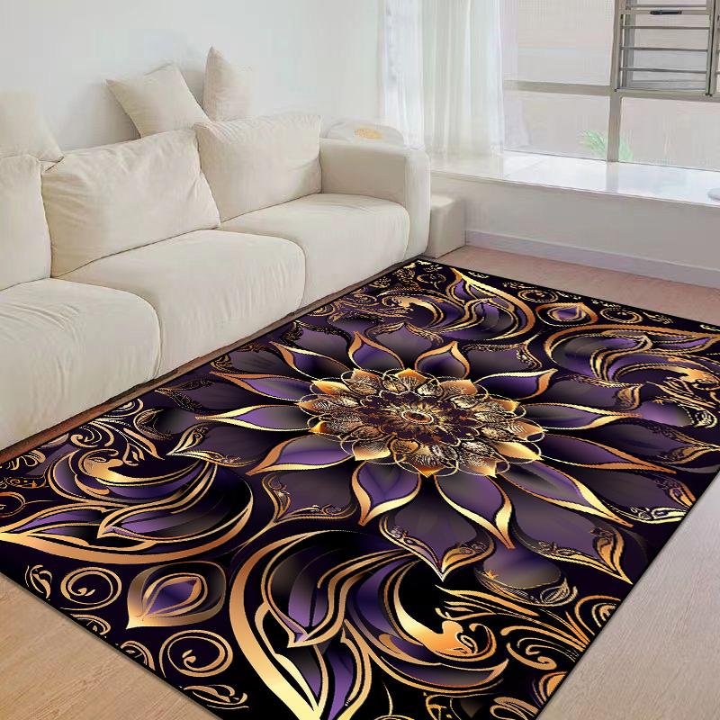 European Home Luxury Golden Flowers Living Room Decor Sofa Carpet Washable Rugs for Bedroom Black Gold Lounge Coffee Tables Mat
