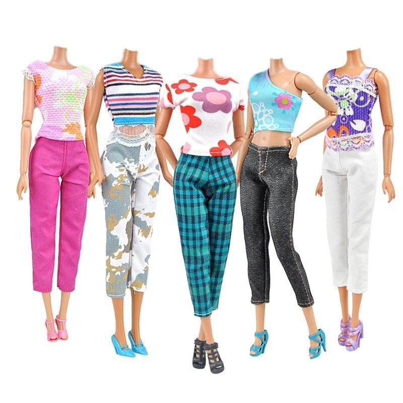 5 Sets Handmade Doll Clothes Tops Blouse Pants Trousers for  Dolls Random