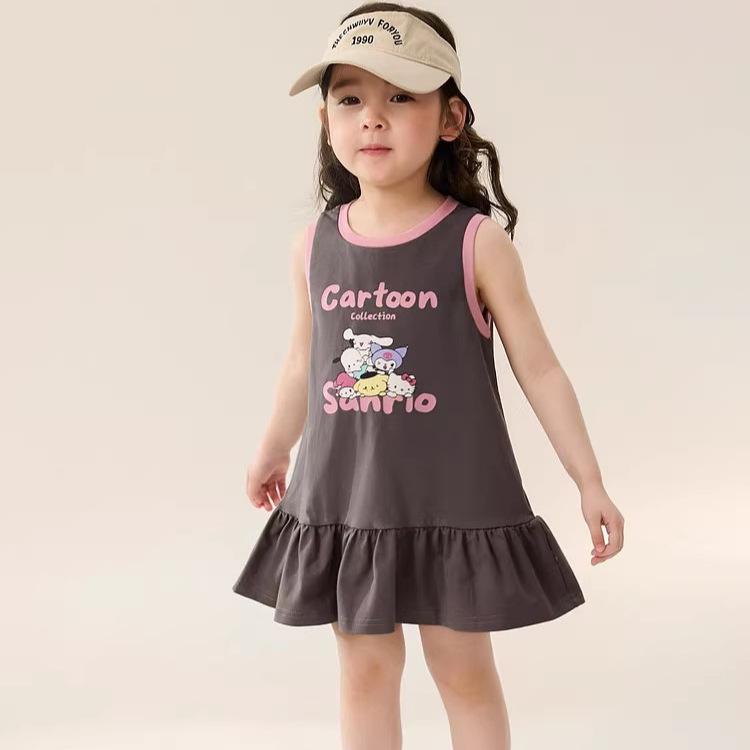 Summer Cartoon Girl Sporty Gray Tank Dress